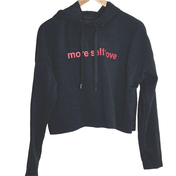 Rue21 Cropped Hoodie Black Red More Self Love Graphic Sweatshirt Medium - Picture 1 of 4